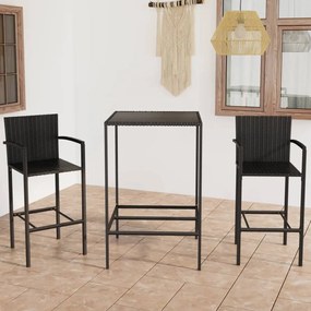 3 pcs conjunto de bar para jardim vime PE preto