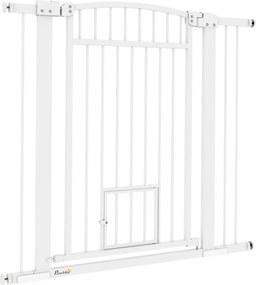 Barreira de segurança para cães com sistema de duplo bloqueio, montagem por pressão ou perfuração, largura 76-104 cm, branca