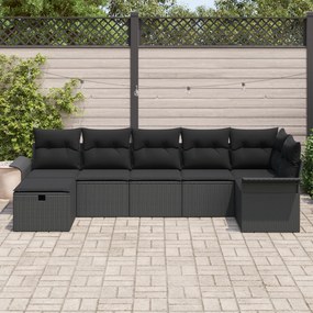 Conjunto de Sofá de Jardim de 7 peças com Almofadas Preto Polirattan