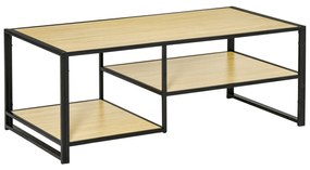 Mesa de Centro para Sala de Estar com 2 Prateleiras de Armazenamento Mesa Auxiliar com Estrutura de Aço para Dormitório Escritório 120x60x46cm Carvalh