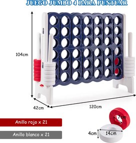 Jogo 4 em Linha Gigante para Crianças e Adultos, 120 x 42 x 104 cm, Leve e Portátil, Azul