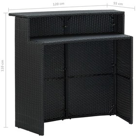 3 pcs conjunto de bar para jardim com almofadões vime PE preto
