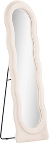 HOMCOM Espelho de Pé 50x160 cm Espelho de Corpo Inteiro ou de Parede com Desenho Assimétrico e Estrutura de Veludo Creme | Aosom Portugal