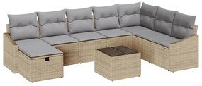 Conjunto de Sofá de Jardim em 9 Peças com Almofadas Bege Polyrattan