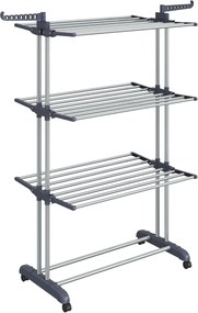 Estendal de roupa com 4 níveis e rodas, dobrável | SONGMICS | 126.6 x 64.2 x 169.2 cm | LLR701G01V1.