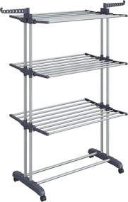Secador de Roupas SONGMICS 4 Níveis Dobrável Asa Secador de Roupas com Rodas 63,5 x 128 x 173 cm Grande Fácil Montagem Interior Exterior Cinza LLR701G01