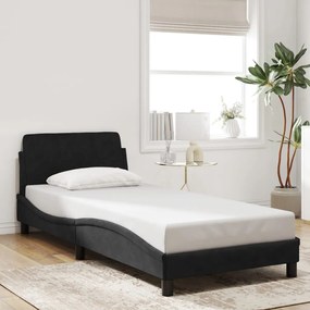 Estrutura cama c/ cabeceira sem colchão veludo 90x190 cm preto