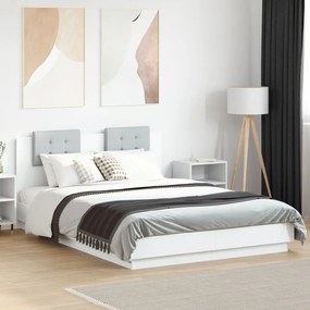 Estrutura de cama com cabeceira e luzes LED 140x200 cm branco
