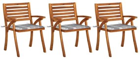 vidaXL Cadeiras de jantar jardim c/ almofadões 3 pcs madeira acácia