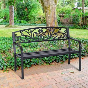 Banco de jardim para terraço em ferro fundido, 2 lugares, 127 x 60 x 87 cm, carga máxima de 240 kg  preto