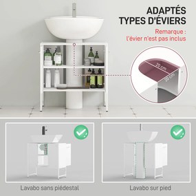 Móvel para lavatório 60 x 33 x 60,5 cm (LAVATORIO NÃO INCLUIDO), móvel de casa de banho com 2 portas com fecho suave e prateleira ajustável, branco
