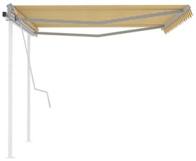 Toldo retrátil manual com postes 4,5x3 m amarelo e branco