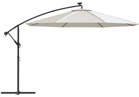 Guarda-sol cantilever c/ luzes LED e poste metal 350 cm areia