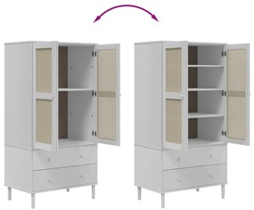 Roupeiro SENJA aspeto vime 90x55x175 cm pinho maciço branco