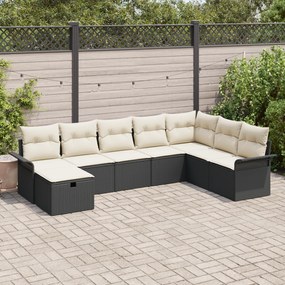 Conjunto de Sofá de Jardim com 8 Peças e Almofadas Preto Vime Poliéste