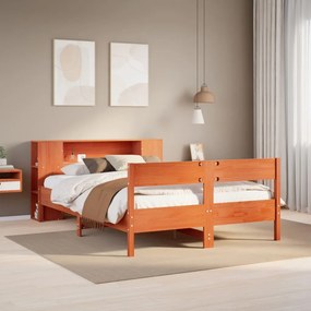 vidaXL Cama com estante sem colchão 140x190 cm pinho maciço