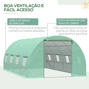 Outsunny Estufa Tipo Túnel 600x300x200cm com Porta Enrolável 8 Janelas