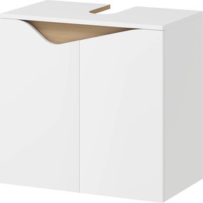 Móvel para lavatório (NÃO INCLUIDO), móvel de casa de banho com 2 portas com fecho suave, 60 x 35 x 57,9 cm, branco e madeira natural