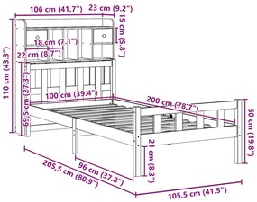 Cama com estante sem colchão 100x200 cm pinho maciço
