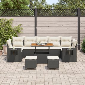 Conjunto de Sofá para Jardim vidaXL com Almofadas Preto Rattan Acácia,