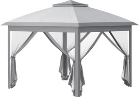 Outsunny Tenda Dobrável Exterior 3,3x3,3 m Altura Ajustável Teto Duplo Mosquiteiras Bolsa Transporte Resistente Cinza | Aosom Portugal