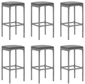 7 pcs conjunto de bar p/ jardim c/ almofadões vime PE cinzento
