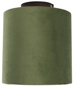 Candeeiro de teto com abajur de veludo verde com dourado 20 cm - Combi Preto Country / Rústico