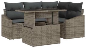 Conjunto de Sofá de Jardim de 5 Peças com Almofadas Cinzento Poliratan