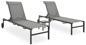 Espreguiçadeiras com mesa 2 pcs textilene e aço