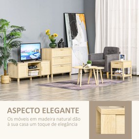 Mesa de cabeceira em malha Mesa lateral com gaveta e prateleira inferior em DM e vime para quarto Sala 40x40x48 cm Cor madeira