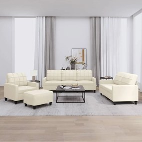 vidaXL 4 pcs conjunto sofás c/ almofadões couro artificial cor creme