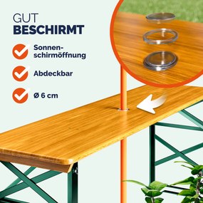 Mesa para jardim, campismo, tendas, piquenique (GUARDA SOL NÃO INCLUIDO) 170x50x75-105cm regulável em altura e dobravel Verde e Castanha
