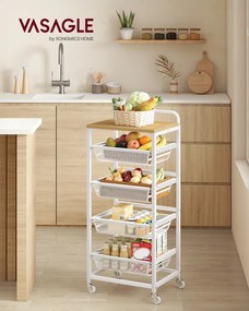 Carrinho de cozinha 31,7 x 40 x 95 cm com vários níveis e cestos extraíveis carvalho dourado-branco 