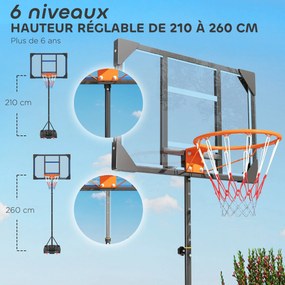 Cesto de basquetebol para crianças, altura ajustável entre 210 e 260 cm (exterior e interior), com rodas e base de lastro, azul e preto