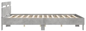 Estrutura cama cabeceira e luzes LED 200x200cm cinzento cimento