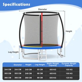 Trampolim exterior Ø305 cm com escada redondo com rede de segurança, cobertura de borda e estrutura metálica Multicolor