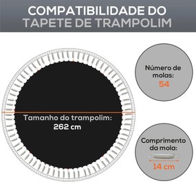 Tapete de Substituição para Trampolim Redondo Ø262 cm Tapete para Trampolim de 10 Pés Anti-UV Preto