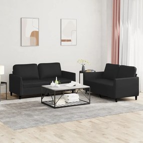 3201750 vidaXL 2 pcs conjunto de sofás com almofadões couro artificial preto