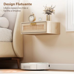Conjunto de 2 Mesas de Cabeceira Flutuantes com Gaveta de Vime Poupa Espaço Design Moderno 40x30x15 cm Carvalho