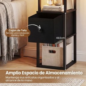 Candeeiro de pé moderno com prateleiras e gaveta Mesa auxiliar com brilho ajustável para sala de estar, quarto, escritório, casa Preto