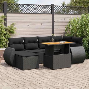 vidaXL 7 pcs conjunto de sofás p/ jardim c/ almofadões vime PE preto