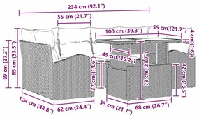 Conjunto de Sofá de Jardim de 7 Peças com Almofadas Beiges em Polyratt