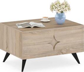Mesa de centro Moderna 80 x 60 x 46 cm com Armazenamento e com Compartimento Aberts e 3 Gavetas 4 Pernas Natural