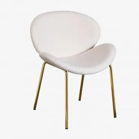 Cadeira De Jantar Estofada Em Bouclé Fior Branco & Dourado - Sklum