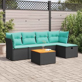 vidaXL 6 pcs conjunto sofás de jardim c/ almofadões vime PE preto