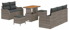 Conjunto de Sofás de Jardim de 8 Peças com Almofadas Cinza Rattan Poli