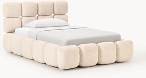 Cama de solteiro estofada em teddy-bouclé com arrumação Tayla