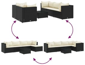 6 pcs conjunto lounge de jardim c/ almofadões vime PE preto