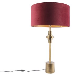 Candeeiro de mesa Art Deco bronze com abajur de veludo vermelho 50 cm - Diverso Art Deco