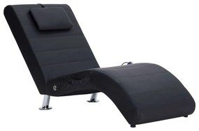 Chaise longue de massagem c/ almofada couro artificial preto